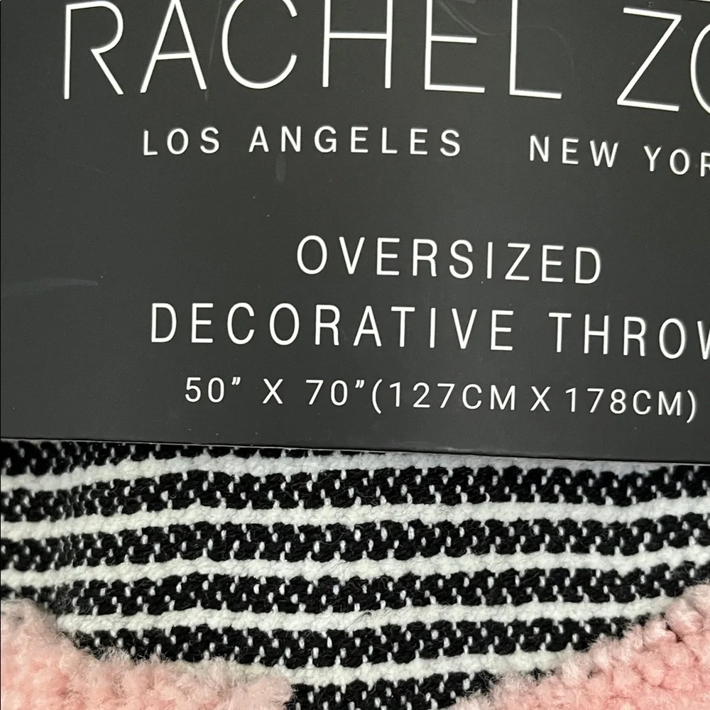 Rachel Zoe Black and White Striped Throw with Ghost and Pink Bow